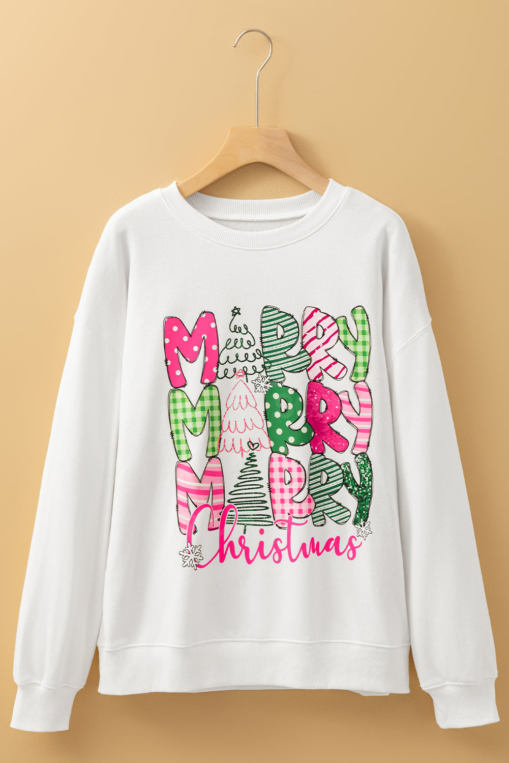 Beige MERRY Christmas Printed Drop Shoulder Pullover Sweatshirt - Aaria Tees Aaria Tees