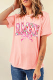 Pink Floral AMEN Bow Graphic Crewneck T Shirt Aaria Tees