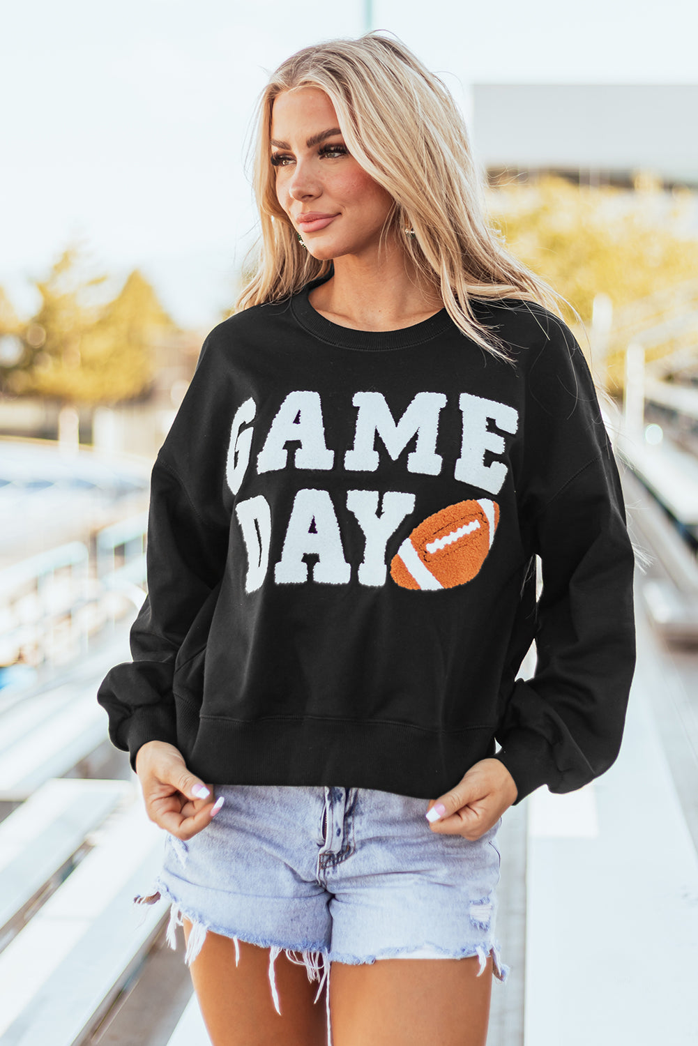 Black GAME DAY Graphic Varsity Pullover Sweatshirt - Aaria Tees Aaria Tees