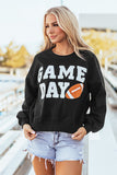 Black GAME DAY Graphic Varsity Pullover Sweatshirt - Aaria Tees Aaria Tees