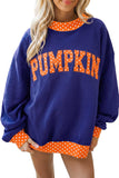 Sail Blue Polka Dot Letter Print Contrast Trim Mock Neck Sweatshirt Aaria Tees