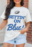White Rugby Football BETTIN ON Blue Graphic Crewneck T Shirt - Aaria Tees Aaria Tees