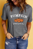 Gray Pumpkin Season Graphic Round Neck Short Sleeve T-Shirt Aaria Tees
