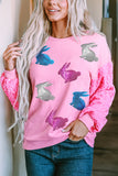 Pink Easter Bunny Patched Graphic Sequin Long Sleeve Top Aaria Tees