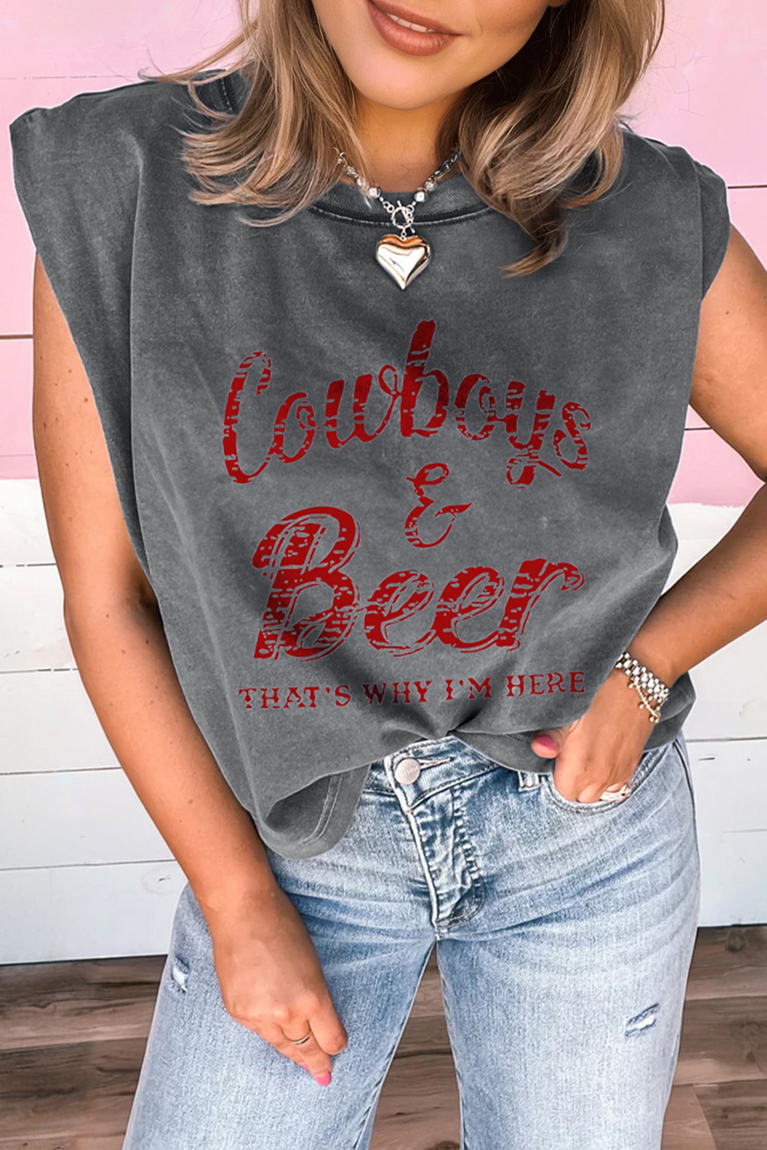 Sleet Cowboy & Beer Western Graphic Mineral Wash Tank Top - Aaria Tees Aaria Tees