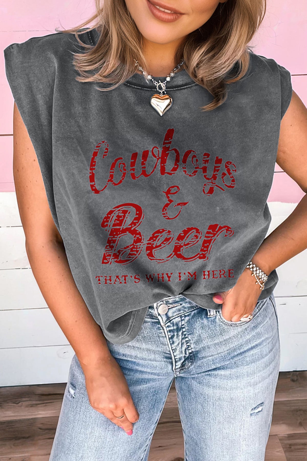 Sleet Cowboy & Beer Western Graphic Mineral Wash Tank Top - Aaria Tees