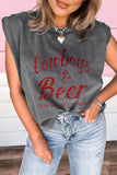 Sleet Cowboy & Beer Western Graphic Mineral Wash Tank Top - Aaria Tees Aaria Tees