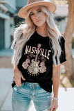 Black Nashville Music City Leopard Guitar Graphic T Shirt - Aaria Tees Aaria Tees
