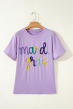 Lavendula Mardi Gras Tinsel Letter Graphic Loose T Shirt - Aaria Tees Aaria Tees