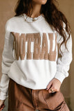 White FOOTBALL 3D Letter Graphic Crew Neck Sweatshirt Aaria Tees