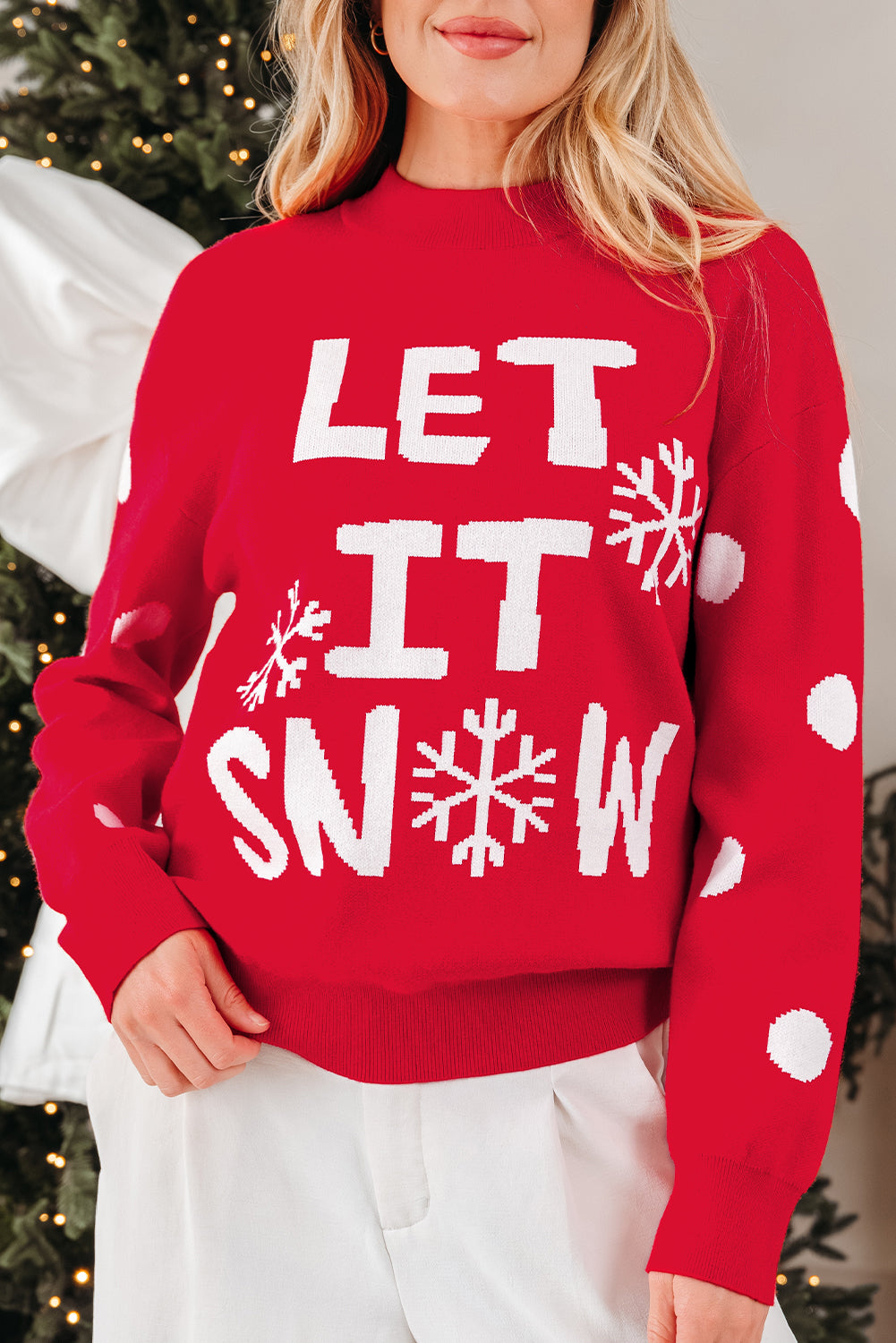 Red Dahlia LET IT SNOW Graphic Christmas Holiday Loose Sweater - Aaria Tees Aaria Tees