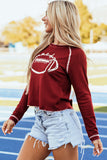 Red Game Day Rugby Football Graphic Thermal Knit Top Aaria Tees