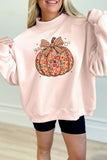 Apricot Pink Floral Pumpkin Graphic Mock Neck Oversized Sweatshirt - Aaria Tees Aaria Tees