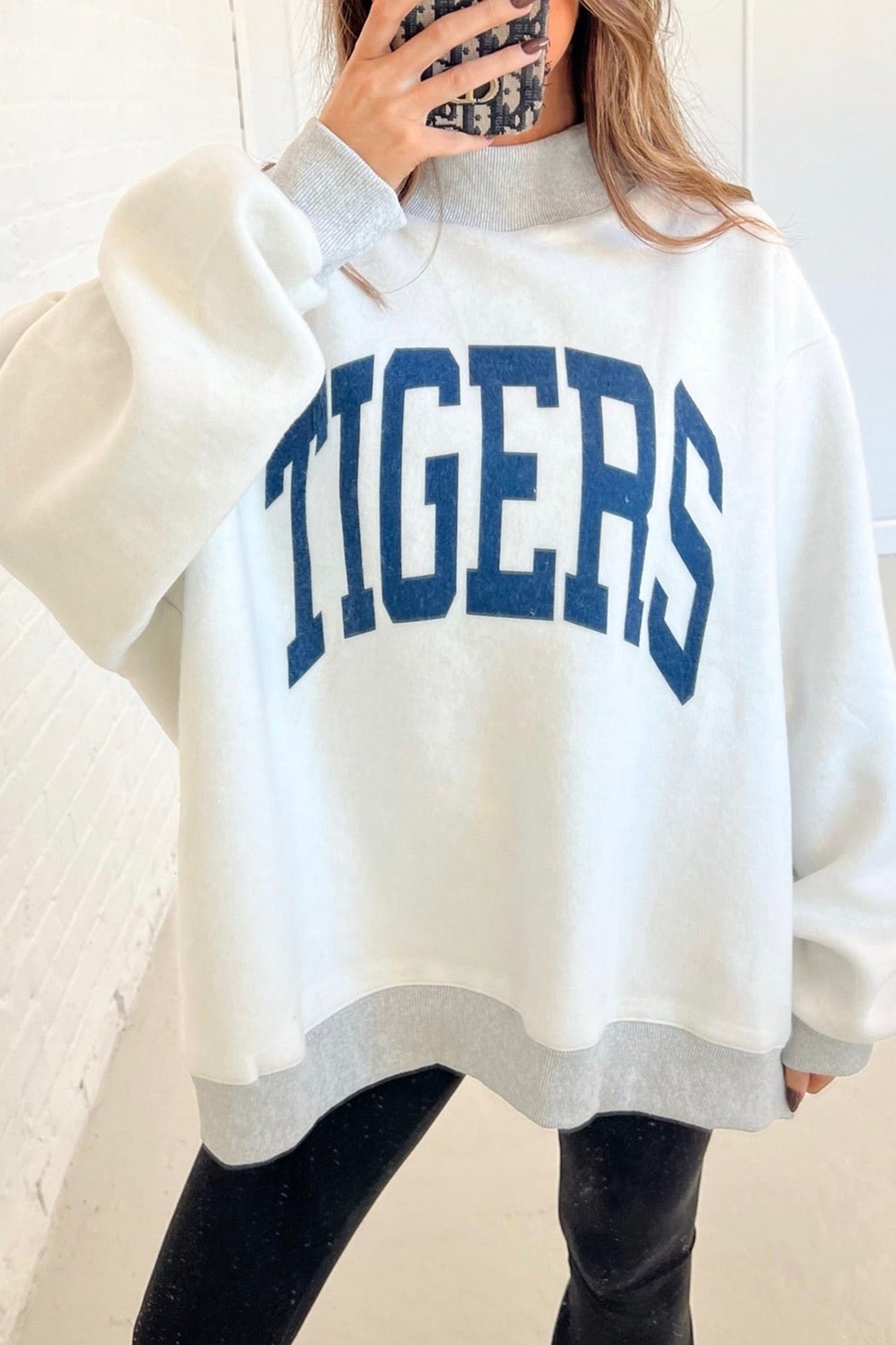 Light Grey WARDAMN/ TIGERS Double Side Printed High Neck Reversible Baggy Sweatshirt - Aaria Tees Aaria Tees