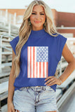 Sky Blue Retro American Flag Printed Mock Neck Tee Aaria Tees