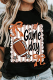 Black Casual Game Day Football Striped Tee - Aaria Tees Aaria Tees