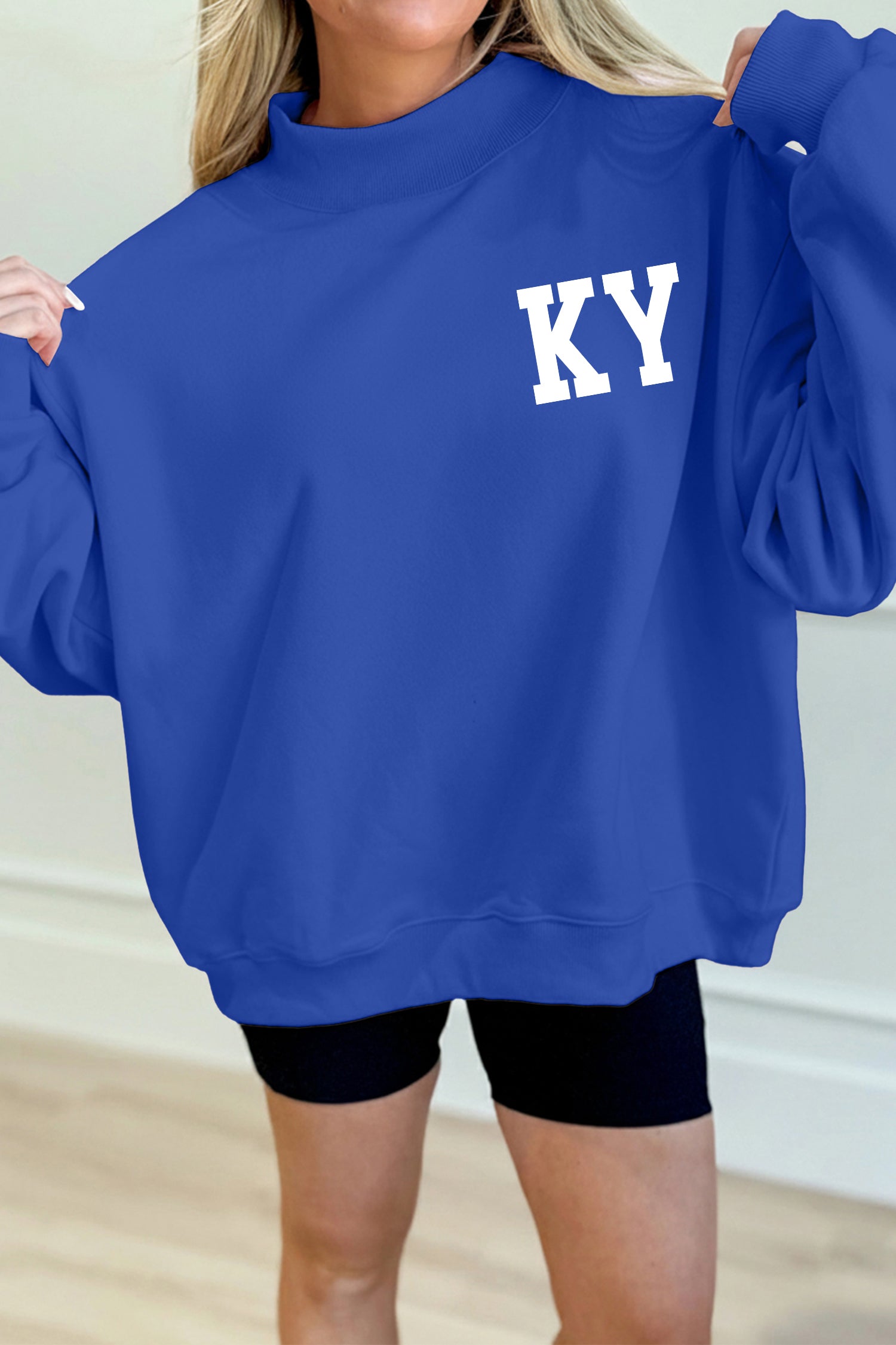 Dark Blue KY KENTUCKY Printed Mock Neck Sweatshirt - Aaria Tees Aaria Tees