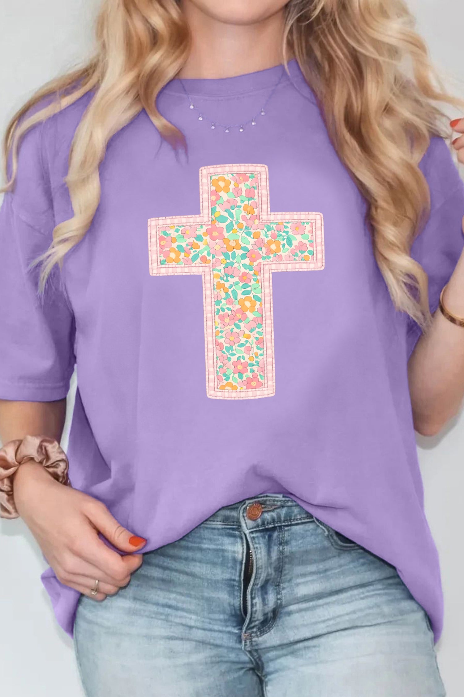 Wisteria Easter Floral Cross Christian Casual Tee - Aaria Tees Aaria Tees