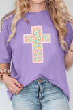 Wisteria Easter Floral Cross Christian Casual Tee - Aaria Tees Aaria Tees