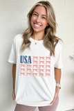 White USA Flag Bow Knot Print Round Neck T Shirt Aaria Tees