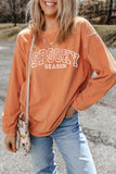 Orange SPOOKY SEASON Embroidered Letter Graphic Twisted Ribbed Sweatshirt Aaria Tees