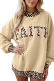 Coffee Polka Dot Trim High Neck BLESSED Letter Graphic Baggy Sweatshirt Aaria Tees