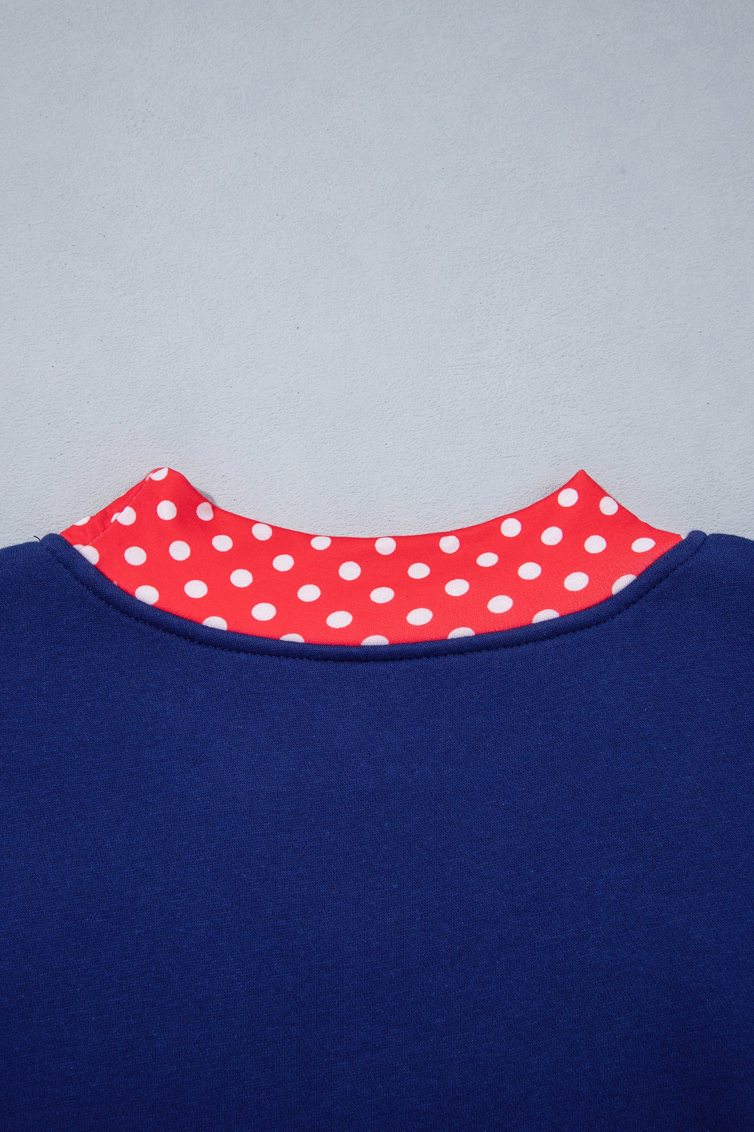 Sail Blue Polka Dot Letter Print Contrast Trim Mock Neck Sweatshirt - Aaria Tees Aaria Tees
