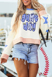 Beige Game Day Graphic Starry Patched Sleeve Contrast Trim Casual Sweatshirt Aaria Tees
