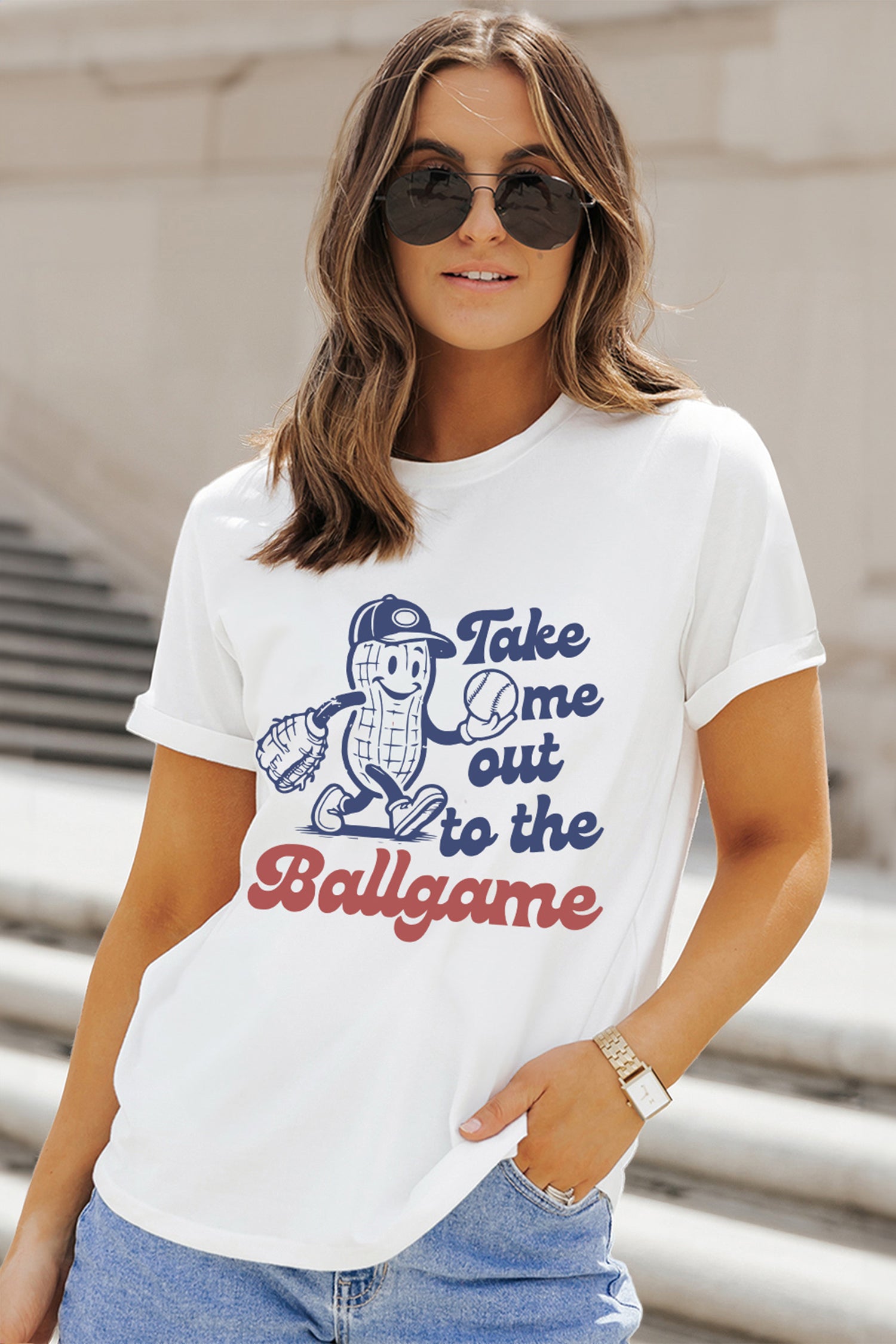 White Take me out to the Ballgame Casual Tee - Aaria Tees Aaria Tees