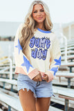 Beige Game Day Graphic Starry Patched Sleeve Contrast Trim Casual Sweatshirt Aaria Tees