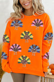 Orange Colorful Turkey Thanksgiving Graphic Sweatshirt Aaria Tees