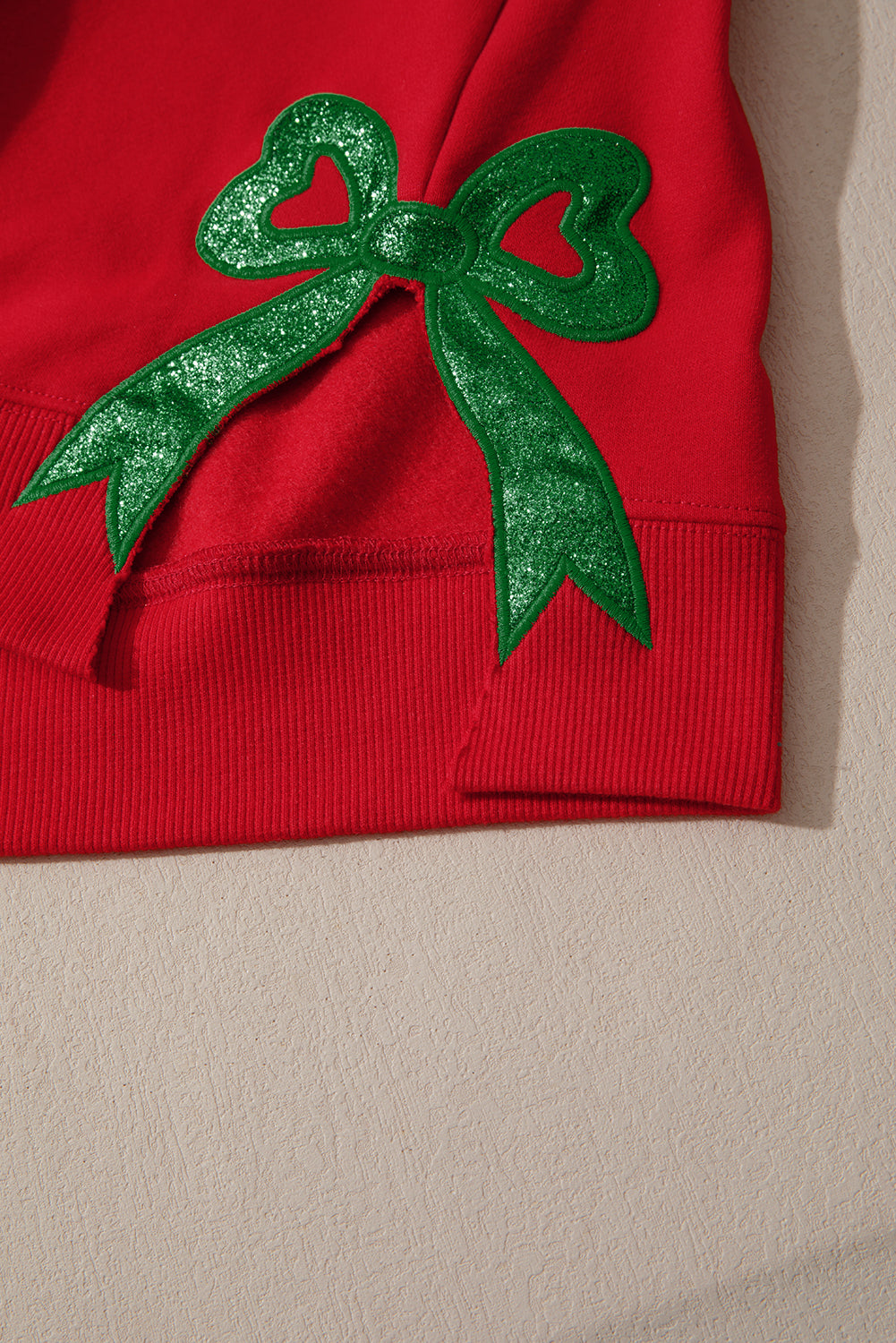 Fiery Red Merry and Bright Plaid Embroidered Letter Graphic Sequin Bow Decor Christmas Sweatshirt - Aaria Tees Aaria Tees