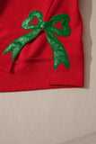 Fiery Red Merry and Bright Plaid Embroidered Letter Graphic Sequin Bow Decor Christmas Sweatshirt - Aaria Tees Aaria Tees