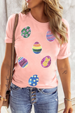 Pink Sequin Easter Eggs Graphic Crewneck T Shirt - Aaria Tees Aaria Tees