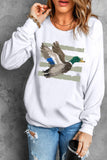White Western Print Mallard Duck Graphic Casual Sweatshirt Aaria Tees