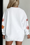 White Sequin Pumpkin Leaf Corded Ribbed Oversized Sweatshirt Aaria Tees