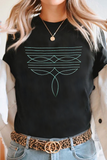 Black Western Fashion Geometric Embroidered T Shirt Aaria Tees