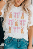White Rabbit Bow Knot Print Crew Neck T Shirt - Aaria Tees Aaria Tees