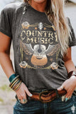 Gray COUNTRY MUSIC Guitar Graphic Print Crew Neck T Shirt - Aaria Tees Aaria Tees