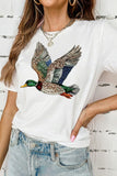 White Flying Mallard Print Crew Neck T Shirt Aaria Tees