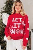 Red Dahlia LET IT SNOW Graphic Christmas Holiday Loose Sweater - Aaria Tees Aaria Tees