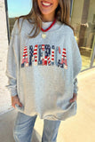 Light Grey AMERICA 1776 Faux Patchwork Print Reversible Mock Neck Sweatshirt Aaria Tees