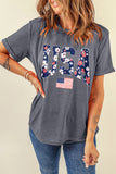 Gray Blooming USA Flag Print Casual T Shirt - Aaria Tees Aaria Tees