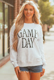 Black Vintage Washed GAME DAY Graphic Baggy Sweatshirt Aaria Tees
