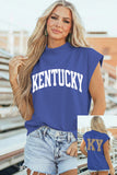 Sky Blue KENTUCKY Leopard KY Double Side Printed Mock Neck Tee Aaria Tees