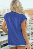 Sky Blue Game Day Sequin Bow High Neck Short Sleeve Top - Aaria Tees Aaria Tees