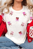White Sequin Bow Heart Shape Lolly Valentines Day Graphic Tee Aaria Tees