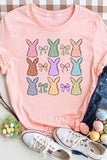 Pink Dotty Bunny Bow Printed Easter Day Fashion T Shirt Aaria Tees