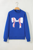 Dark Blue Baseball Large Bow Mock Neck Sweatshirt Aaria Tees