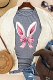 Gray Bunny Ear Bow Printed Easter Fashion T Shirt Aaria Tees